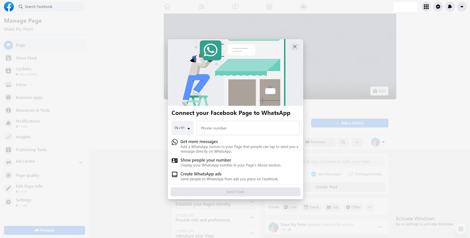 connect facebook business page with whatsapp